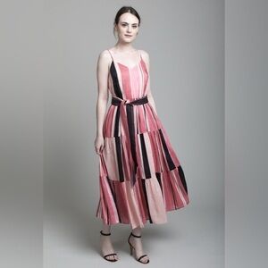 Apiece Apart Size 0 • Pink Striped Linen Marjana Tiered Flounce Midi Maxi Dress.